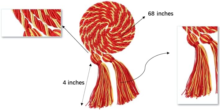 Erligo 2Pcs Graduation Multi Color Braided Honor Cords with Tassel for High School Bachelor Master Doctor 68" Long (Red Gold) - Image 3